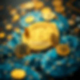 Conceptual depiction of cryptocurrency symbols intertwined with blockchain elements