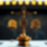 A visual representation of cryptocurrency and gold balancing on a scale