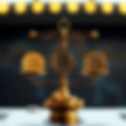 A visual representation of cryptocurrency and gold balancing on a scale