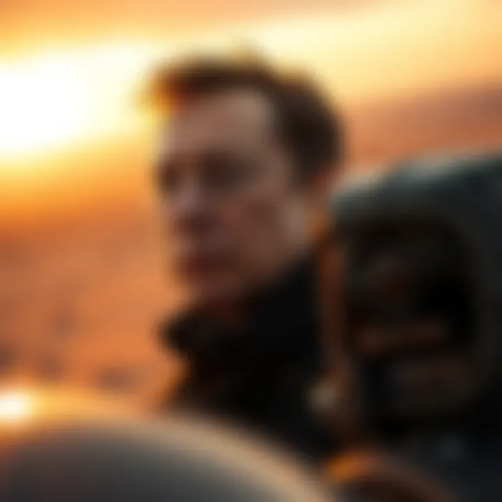 Conceptual art of Elon Musk envisioning Mars colonization