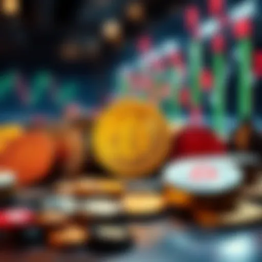 Visual representation of various cryptocurrencies with price tags