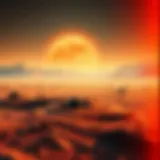 Futuristic Martian Landscape and Cryptocurrency Illustration of a futuristic Martian landscape with cryptocurrency symbols