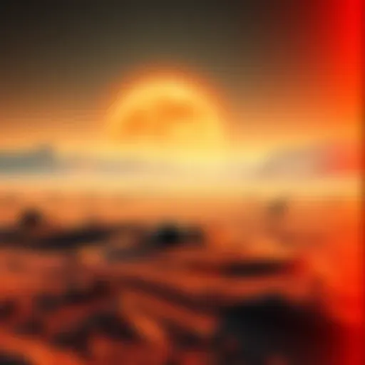 Futuristic Martian Landscape and Cryptocurrency Illustration of a futuristic Martian landscape with cryptocurrency symbols