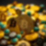 Cryptocurrency symbols intertwined with charitable icons