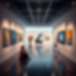 A virtual gallery space showcasing digital art
