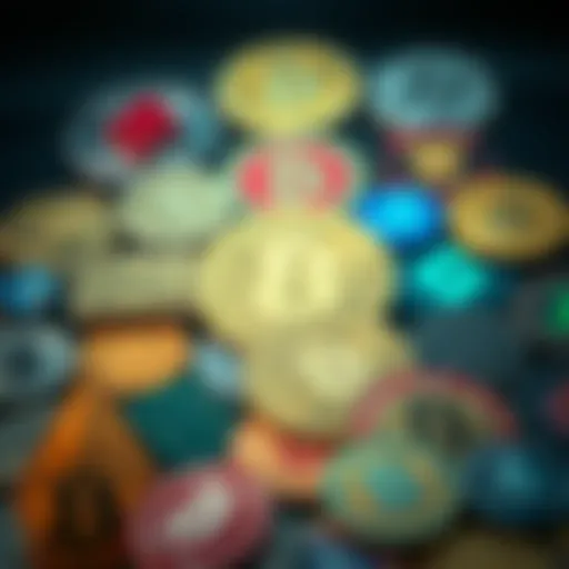 A digital representation of various cryptocurrencies showcasing their logos and values.