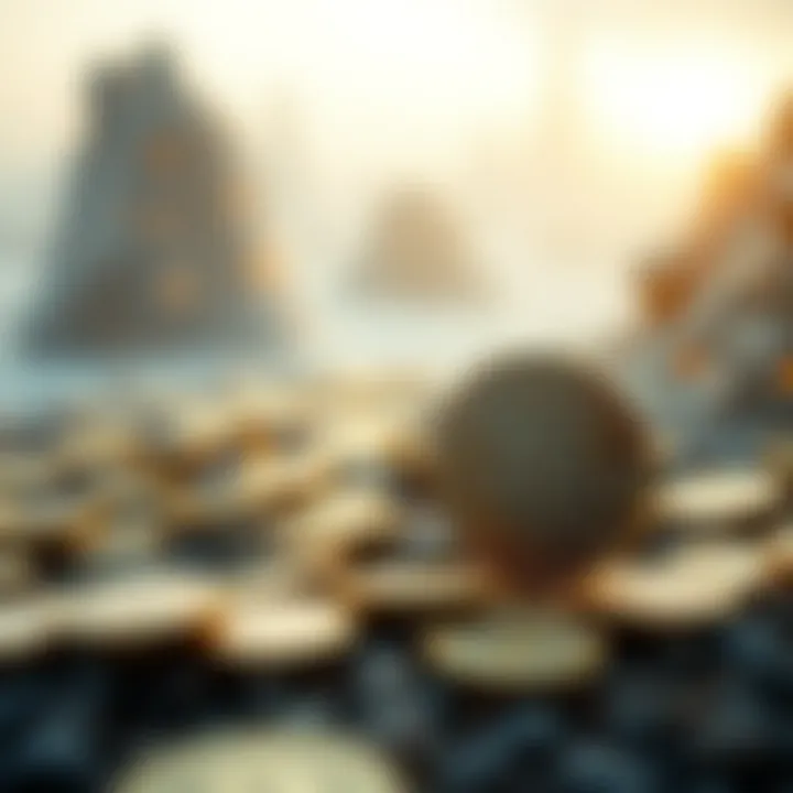 Futuristic Cryptocurrency Landscape A futuristic depiction of cryptocurrency coins