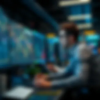 Strategic Trading in Cryptocurrency A trader analyzing data on multiple screens