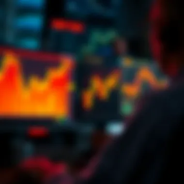 Trader Analysis of Red Candles Trader analyzing red candles on a screen