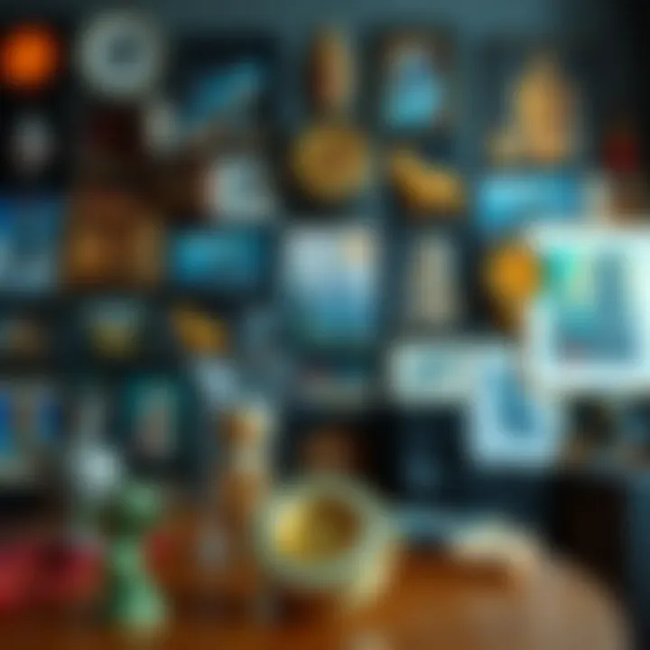 Diverse NFT Art Collection An artistic digital collage showcasing various NFT artworks and collectibles.