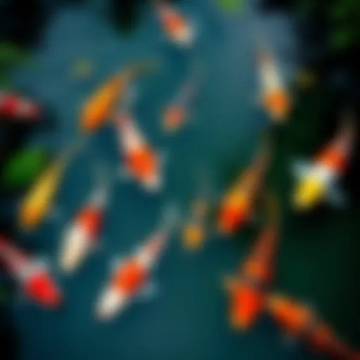 A vibrant koi pond showcasing different koi varieties