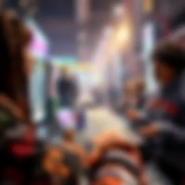 An artistic depiction of artists engaging with digital currencies on a vibrant platform