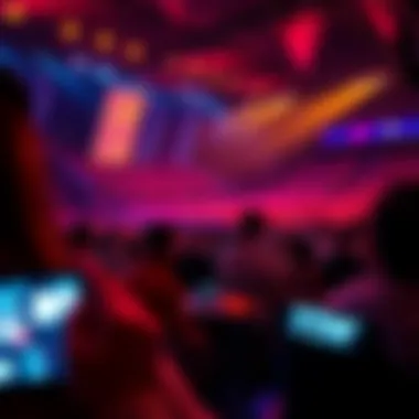 A futuristic concept showing fans interacting with crypto elements in a concert setting