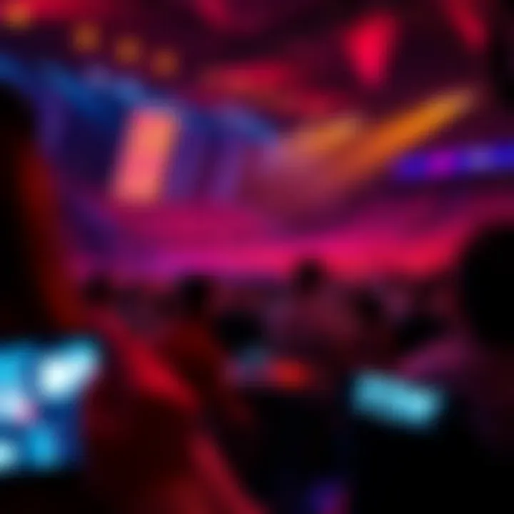 A futuristic concept showing fans interacting with crypto elements in a concert setting