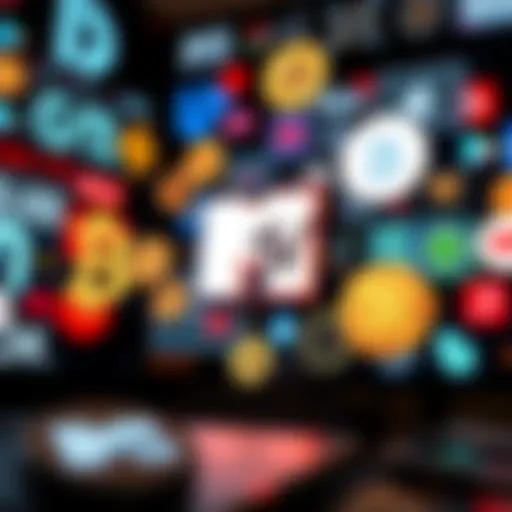 Integration of Crypto and Media A visual representation of cryptocurrency symbols intertwined with media logos