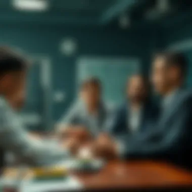 Discussion on Currency Management Strategies Business professionals discussing currency strategies