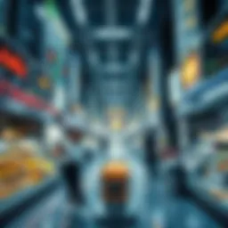 A futuristic digital marketplace representing cryptocurrency platforms