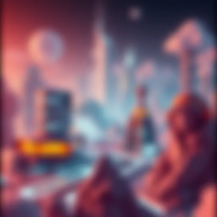 Futuristic Digital Landscape NFT A virtual real estate NFT illustration depicting a digital landscape with futuristic architecture.